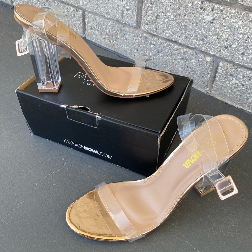 Fashion Nova Rose Gold/Clear Heel
